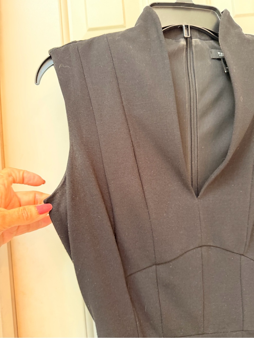 White House Black Market Black V-Neck Sleeveless Midi Dress with Wide Belt, Sz 6 - Picture 5 of 12